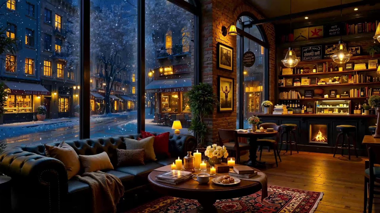 Warm Snowy Midnight Cafe Jazz Ambience for Focused Study and Work Productivity