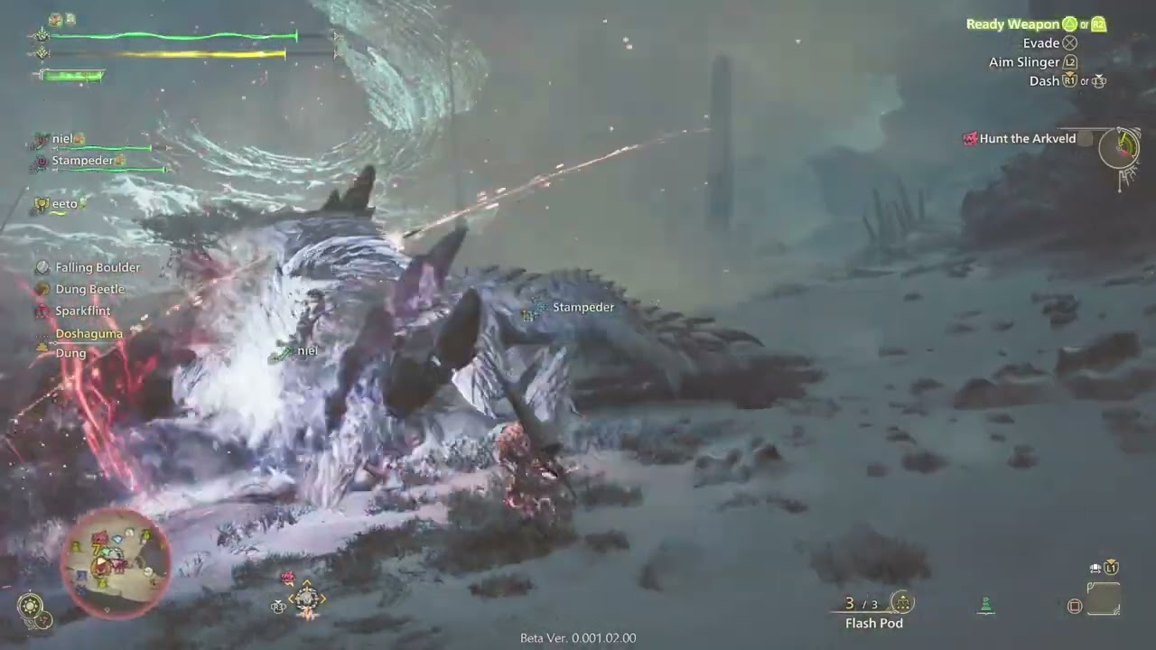 Monster Hunter Wilds Beta - 4 frail old people vs 1 whippy boy (Arkveld)