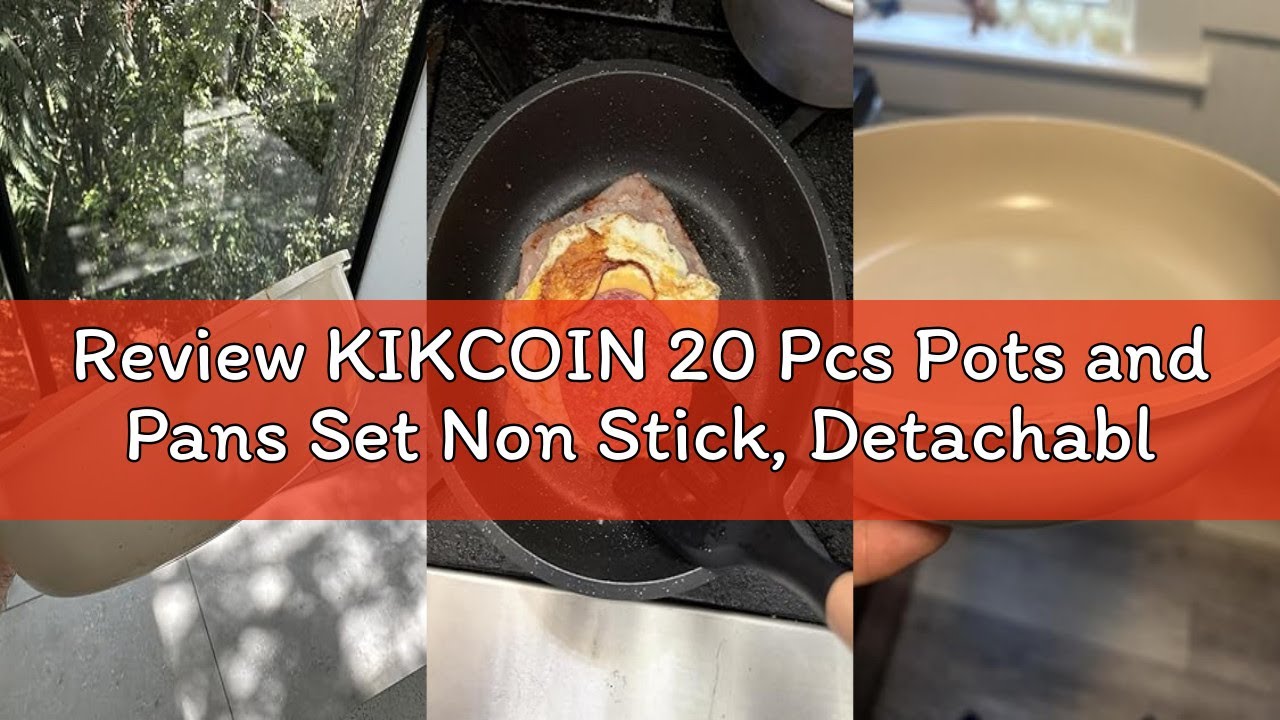 Review KIKCOIN 20 Pcs Pots and Pans Set Non Stick, Detachable Handle Cookware Sets Nonstick, Non Tox
