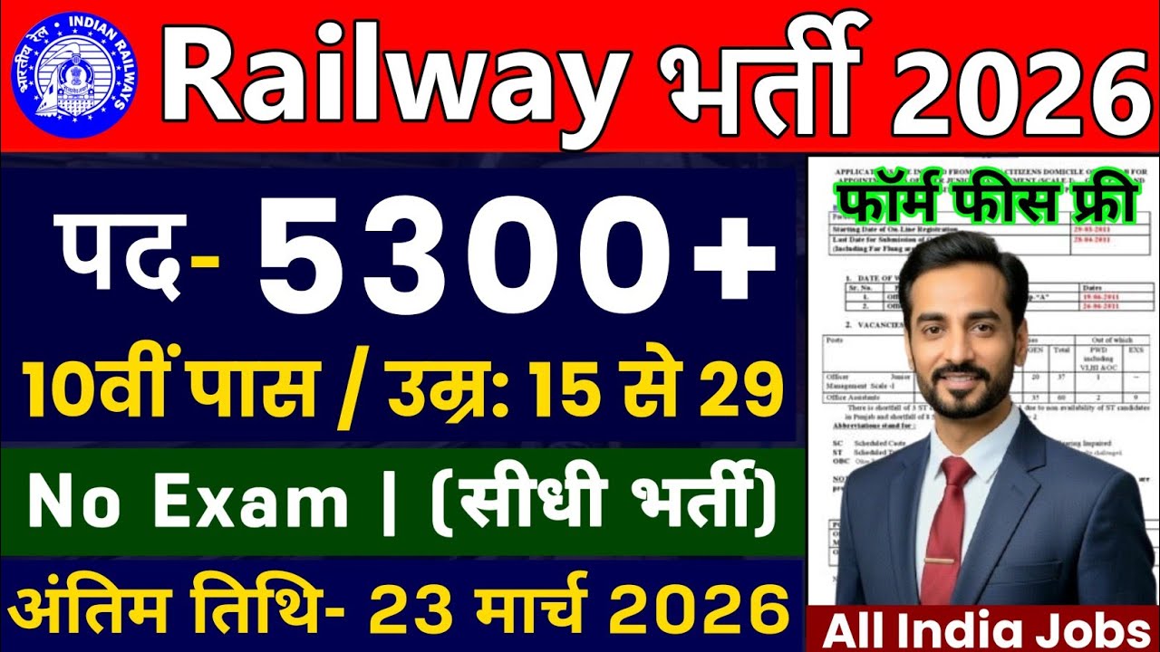 Railway New Vacancy 2026 | Railway Recruitment 2026 | No Exam, 10th Pass Jobs | Railway Bharti 2026