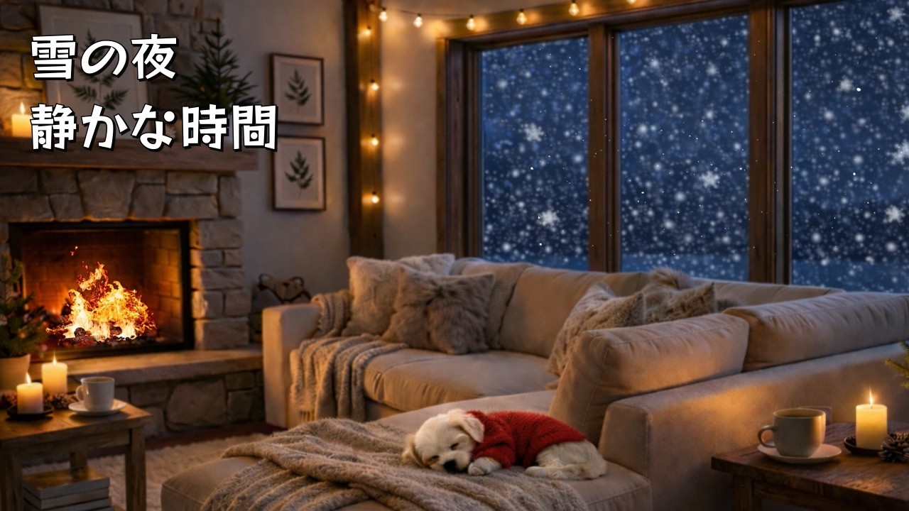 雪降る窓辺、暖炉のぬくもり｜睡眠・作業用BGM
