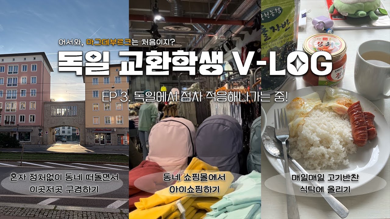 🇩🇪독일 교환학생 브이로그 ep3. 독일에서 점차 적응해나가는 중!ㅣ이곳저곳 돌아다니며 동네 익히기, 동네 쇼핑몰 구경하기, 매일 고기반찬먹는 독일 자취생의 요리