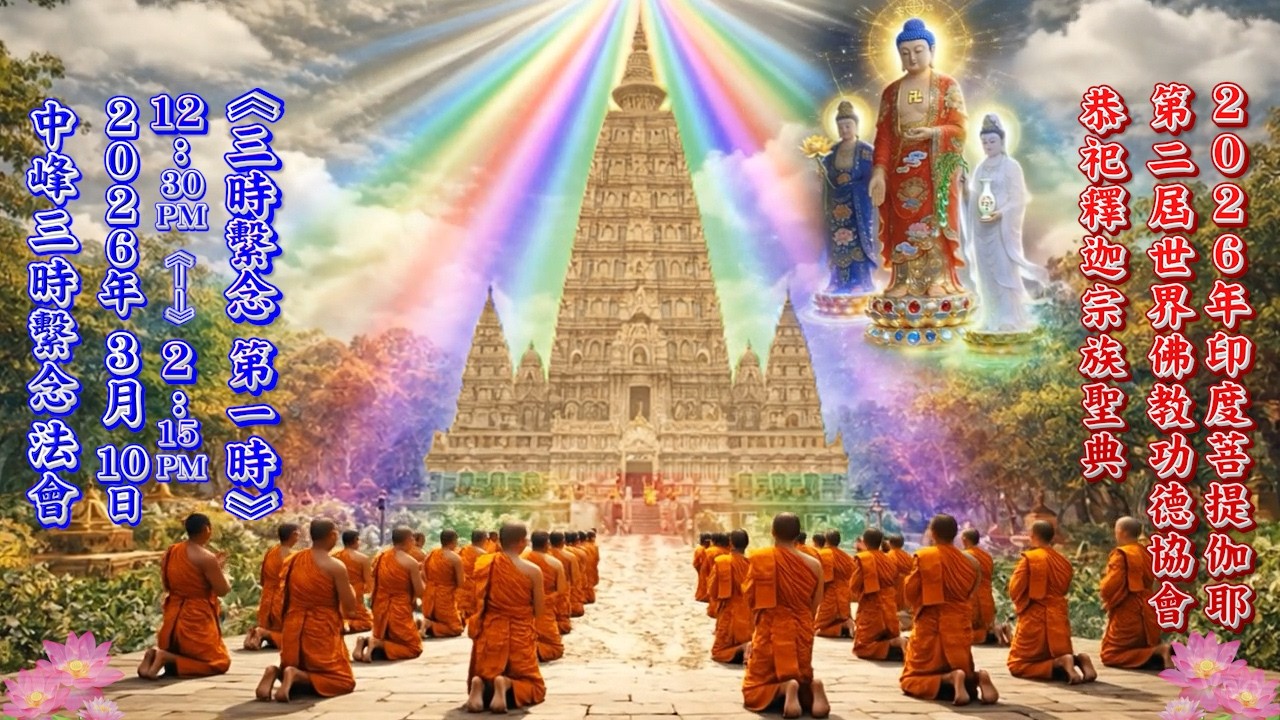 《 2026年世界漢傳佛教恭祀釋迦宗族聖典 》《 中峰三時繫念 第一時 》地點 : 菩提伽耶正覺大塔 ( 摩訶菩提寺 ) 日期 : 2026年 3月 10日 (星期二) 時間 : 12.30PM