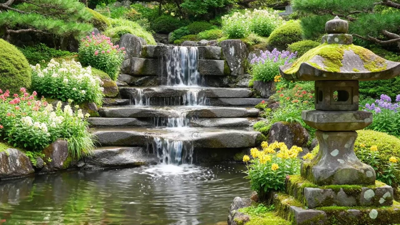 🌿💦🎹 Peaceful Waterfall in a Garden with Soft Piano for Mind Relaxation 🧠