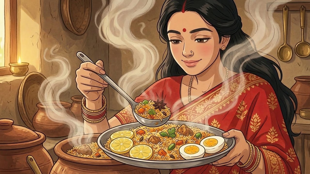 Ghibli Style ASMR | A Peaceful Evening in a 90s Indian Village | Homemade Biryani & Family Love 