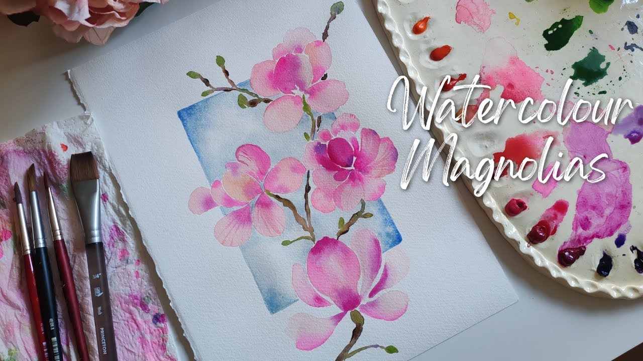 Loose watercolor magnolia, magical blooms