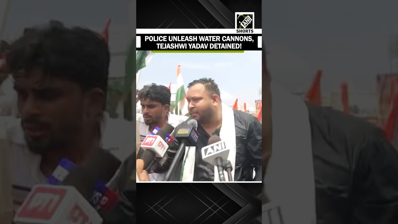RAJ BHAVAN MARCH: Police unleash water cannons, detain Bihar LoP Tejashwi Yadav