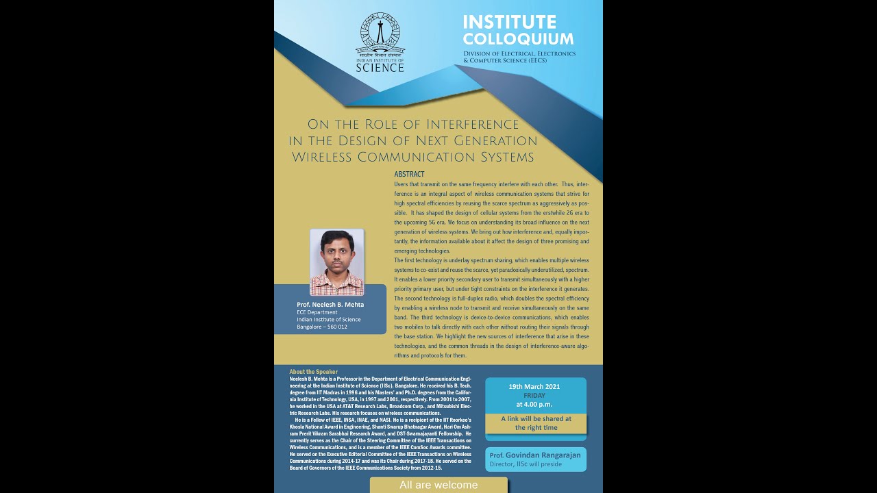 [Institute colloquium] On the Role of Interference in Next Generation Wireless Communication Systems