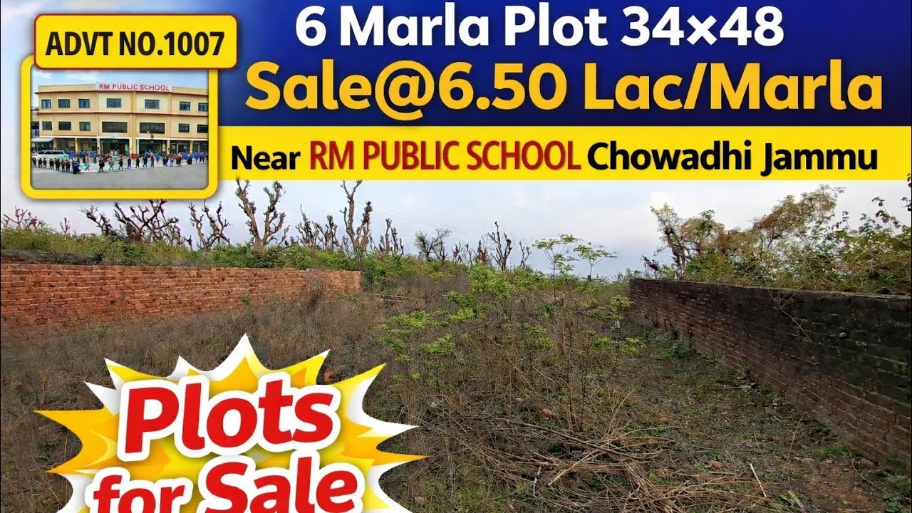 6 Marla Plot 34×48 for Sale Near RM Public School Chowadhi Jammu | 6.50 Lac/Marla | Prime Location