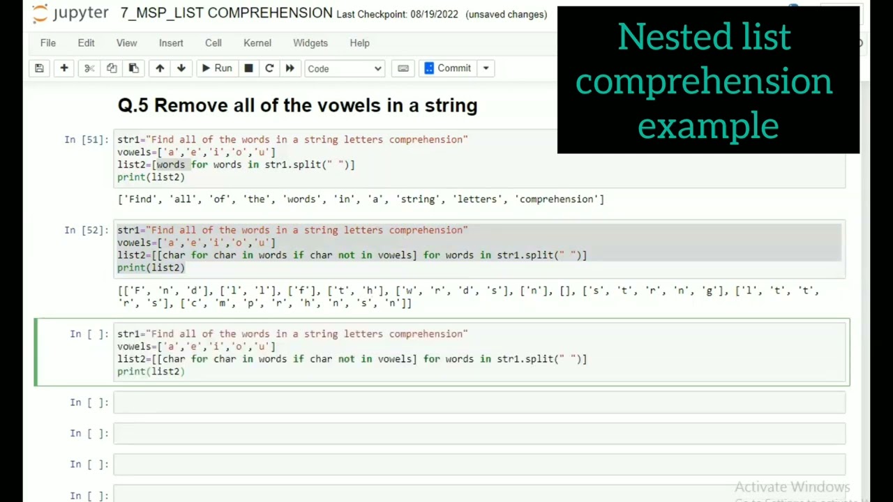 Nested list  comprehension example #python