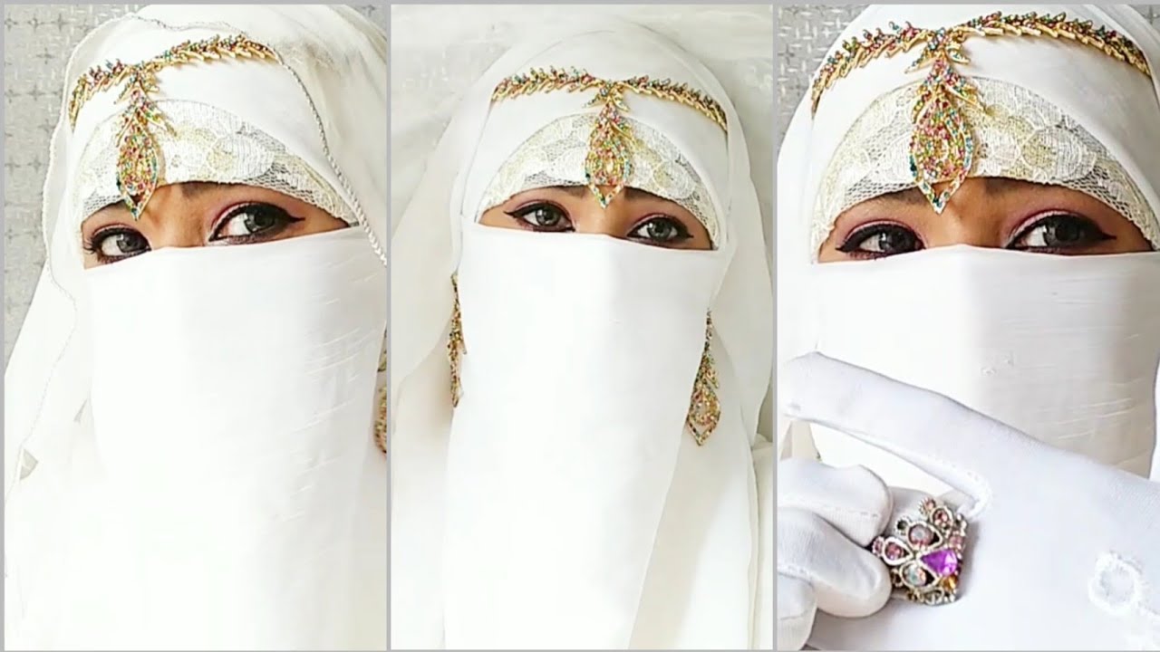 Muslim Bridal Niqab tutorial 9/ white Bridal Niqab tutorial with jwellery