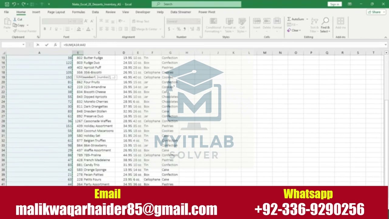 Excel 2E Dessert Inventory || Excel 2E Dessert Inventory || Dessert Inventory   Dessert Inventory