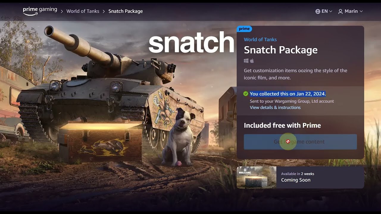 Prime Gaming World of Tanks бывший Twitch Prime WOT