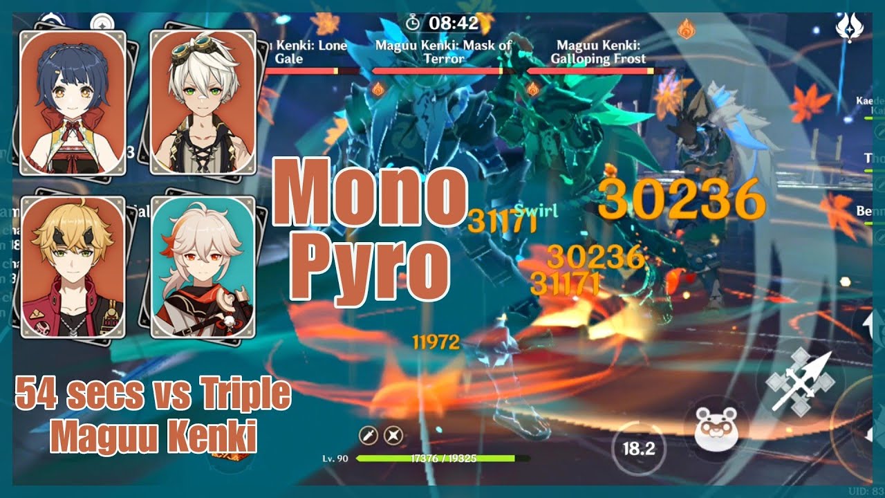 Mono Pyro Xiangling - 54 secs clear vs Triple Maguu Kenki | Mobile Phone #genshinimpact