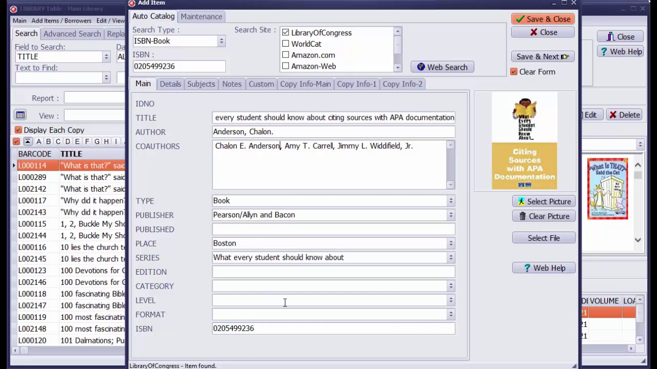Add book data using ISBN.  How to catalog library items in Handy Library Manager software?