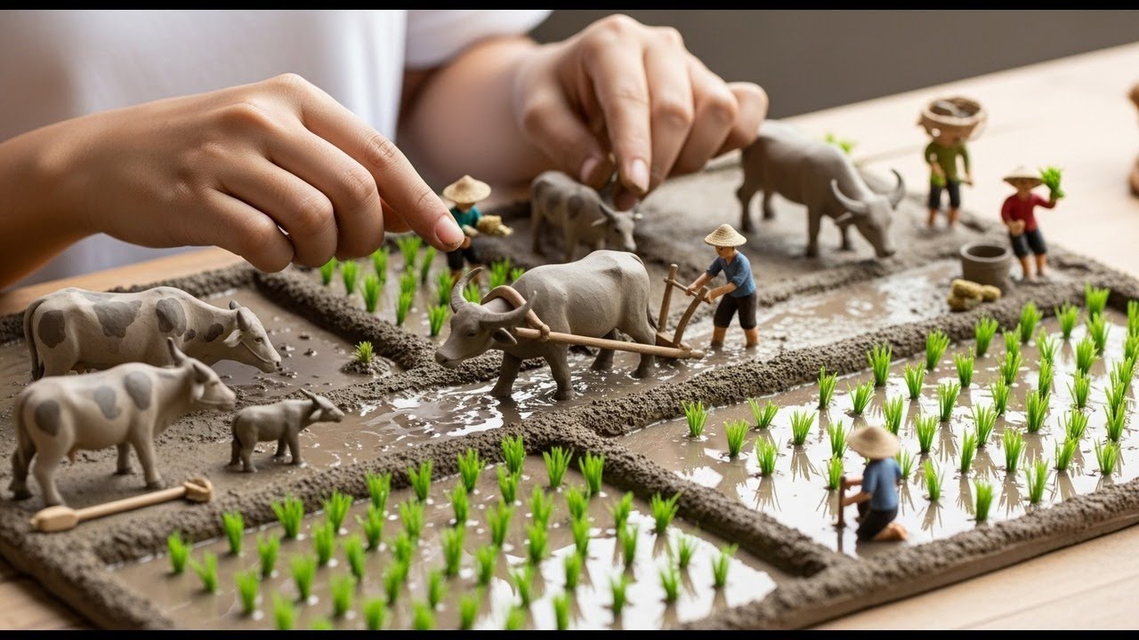 From Mud to Miniature 🌾 | Hand-Sculpted Clay Rice Field Diorama (ASMR)