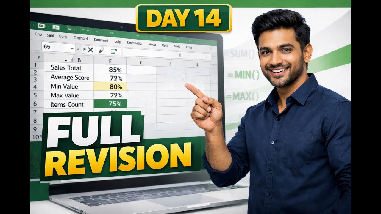 Excel Full Revision Class | Practice Sheet + All Formulas Recap | Day 14 Hindi