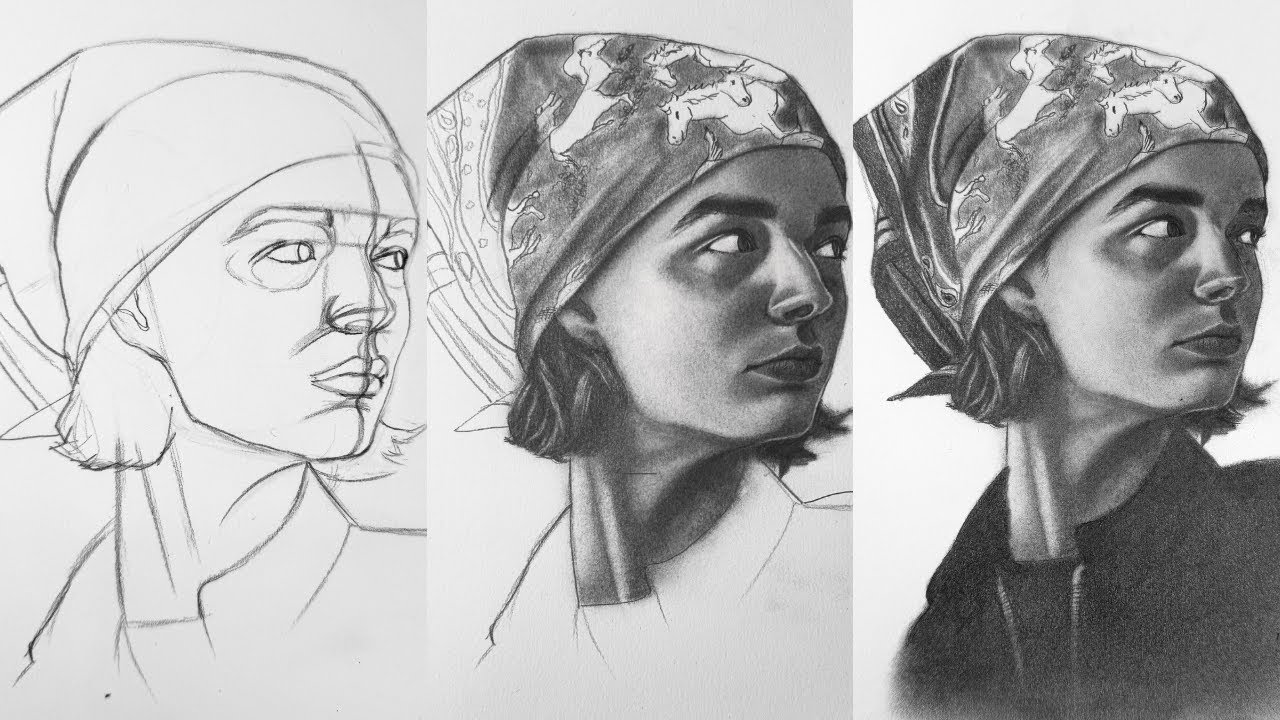 From Basic Sketch to the Semi Realistic Drawing Demonstration | step by step slow process