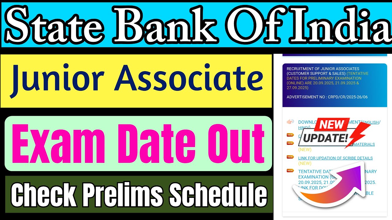 SBI Clerk Prelims Exam Date Announced 2025. SBI Junior Associate Vacancy 2025 Exam Date Out 2025.