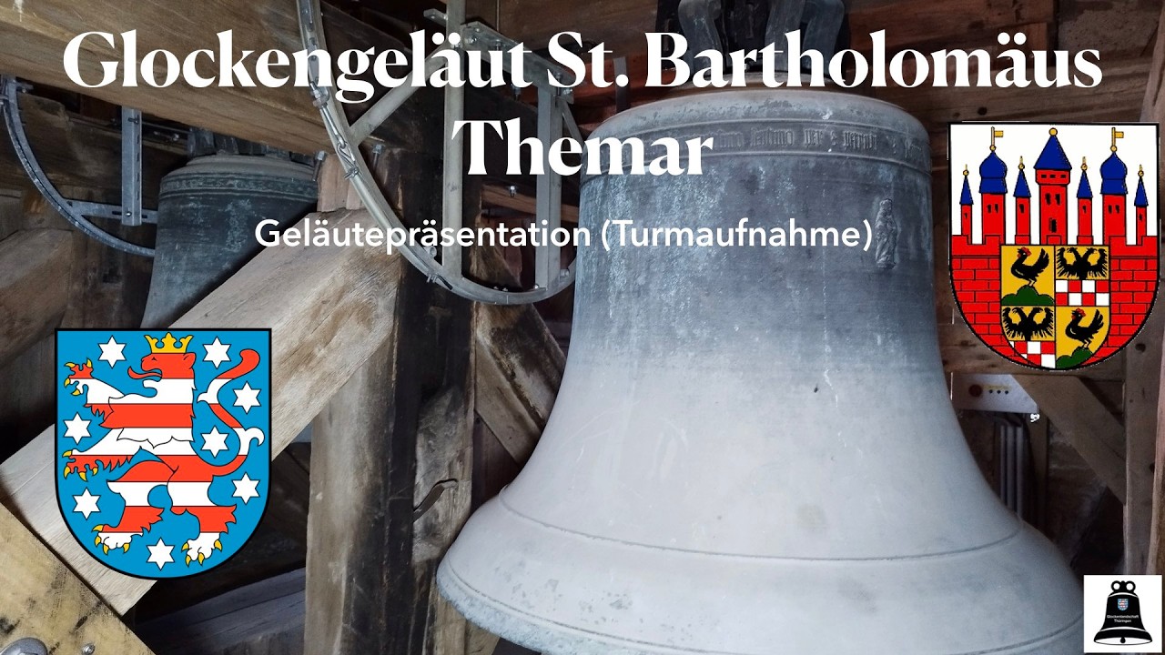 Themar (D), Die Glocken der ev. Stadtkirche St. Bartholomäus, Geläutepräsentation (Turmaufnahme)