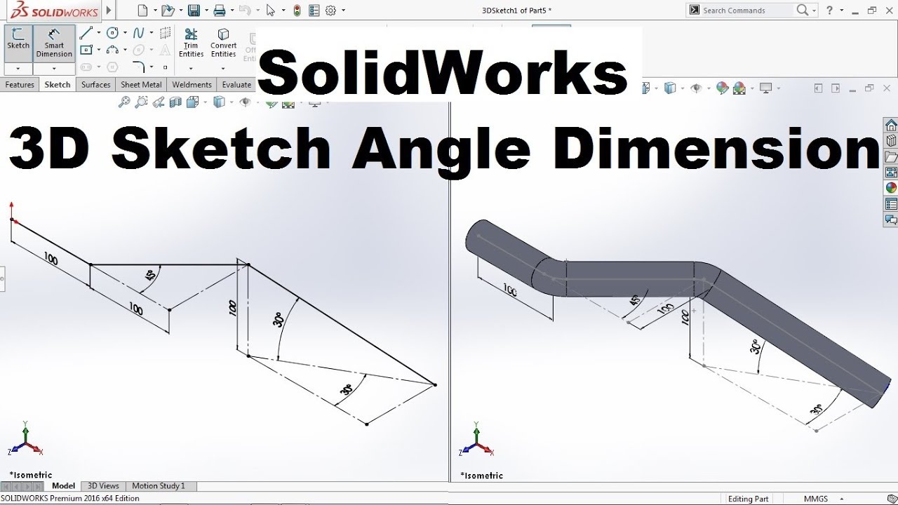 SolidWorks 3D Sketch Angle Dimension