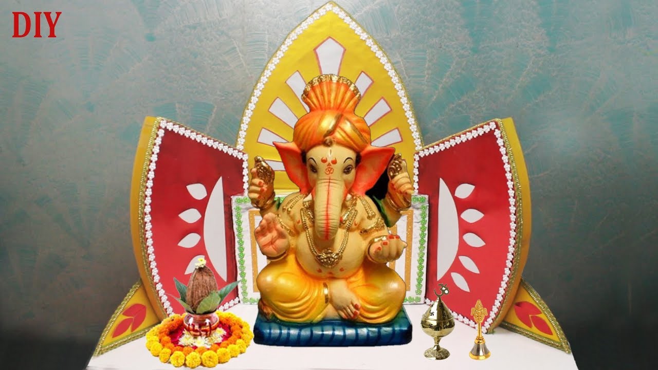 Ganpati Decoration Ideas For Home With Cardboard | Eco Friendly Simple 2019 गणपति सजावट डेकोरेशन