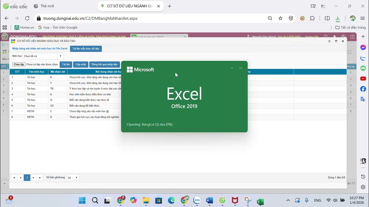 HƯỚNG DẪN TẠO MÃ NHẬN XÉT MÔN HỌC TRÊN CSDL NGÀNH