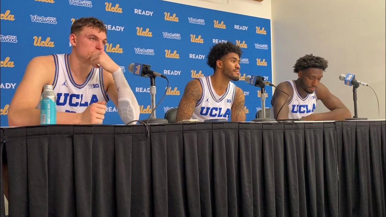 UCLA players Tyler Bilodeau, Donovan Dent, Eric Dailey Jr. after knocking off No. 4 Purdue (1.20.26)