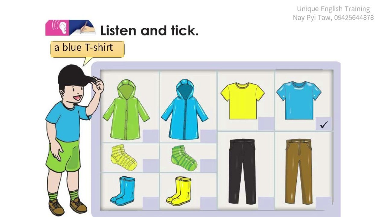 Grade 2 English (အင်္ဂလိပ်စာ) သင်ရိုးသစ် , Unit -6, lesson 3(နားထောင်၍အမှန်ခြစ်ပါ)