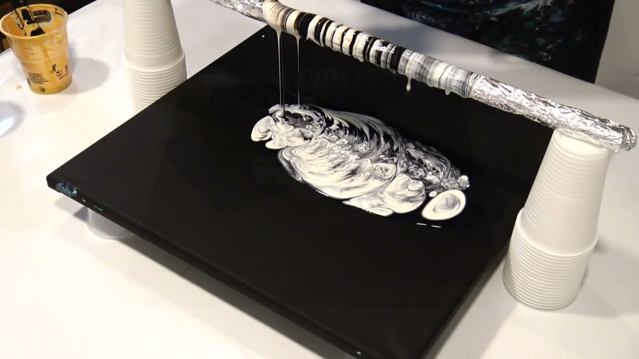 ✨ Golden Spark in a Monochromatic World 🎨🖌️ | Magic Wand and Split Cup Acrylic Pour 🖤⚪💛