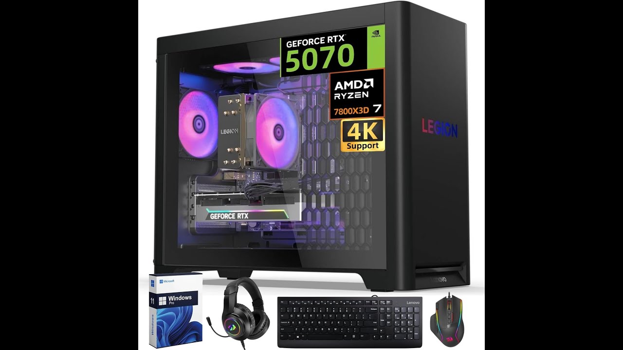 Lenovo Legion T5 Gaming Desktop Tower, AMD Ryzen 7 7800X3D, NVIDIA GeForce RTX 5070 12GB