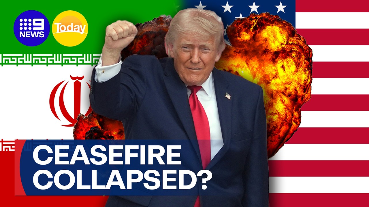 US and Iran target military facilities, impending ceasefire break down | 9 News Australia