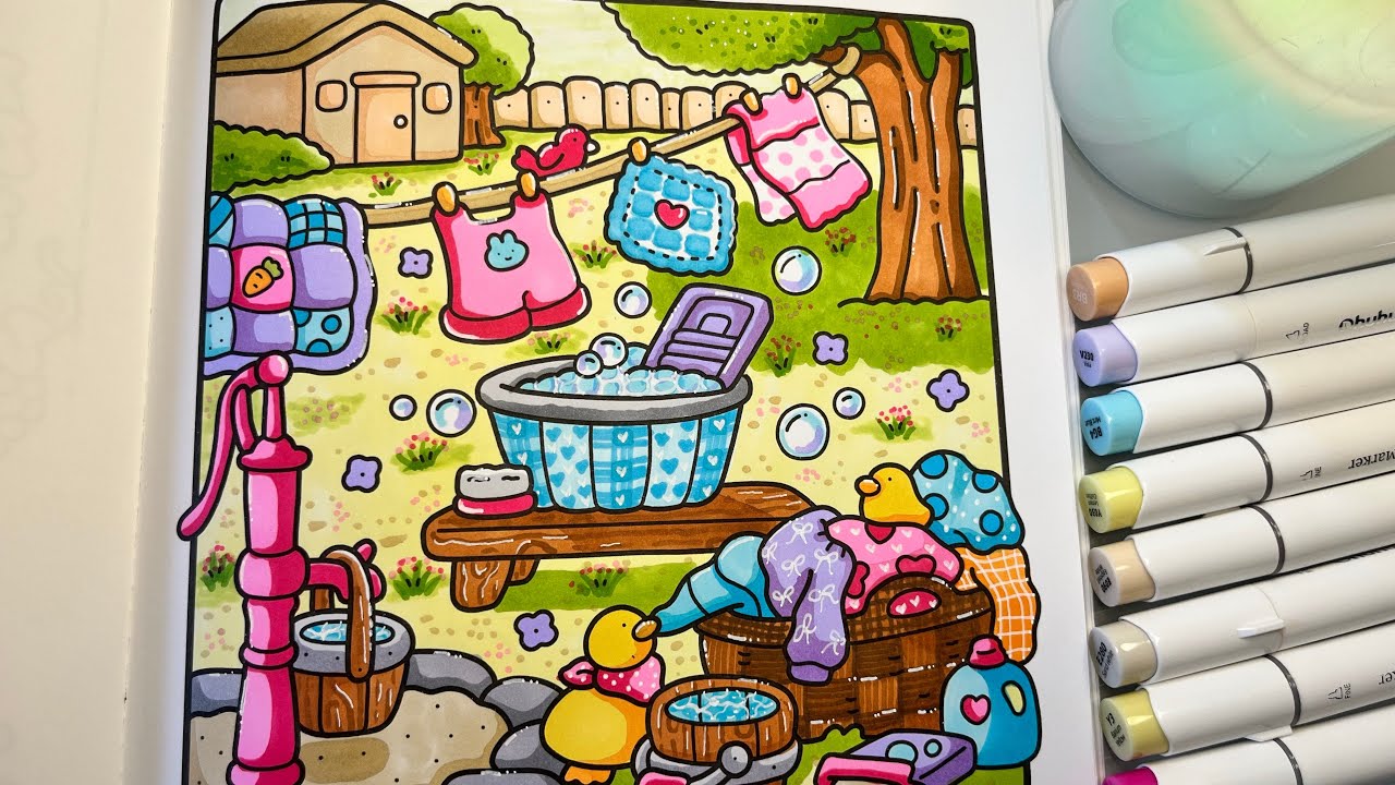 ASMR | Color With Me | Cozy Corner by Coco Wyo | Ohuhu Alcohol Markers #cocowyo #coloring