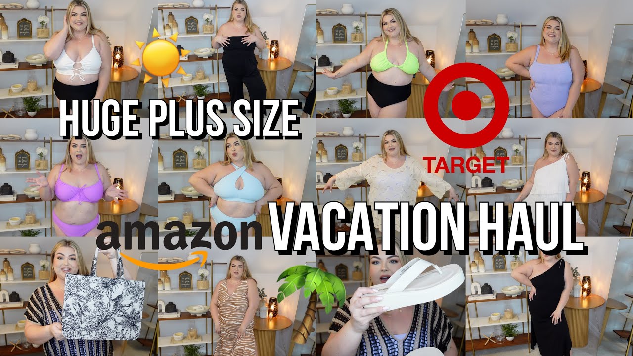 HUGE PLUS SIZE VACATION HAUL | TARGET + AMAZON SWIMSUITS, DRESSES, COVERUPS AND SANDALS