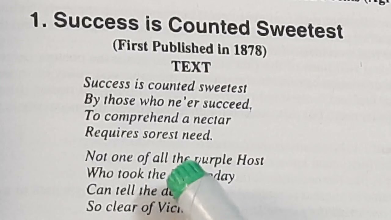 'Success is Counted Sweetest' by Emily Dickinson fully explained in Hindi