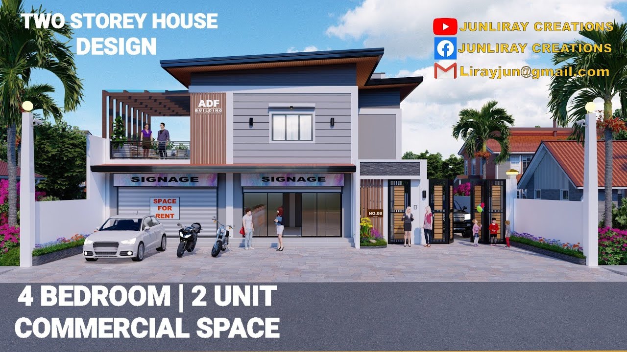 TWO STOREY HOUSE DESIGN WITH 2 UNIT COMMERCIAL SPACE & ROOFDECK | BY: junliray creations