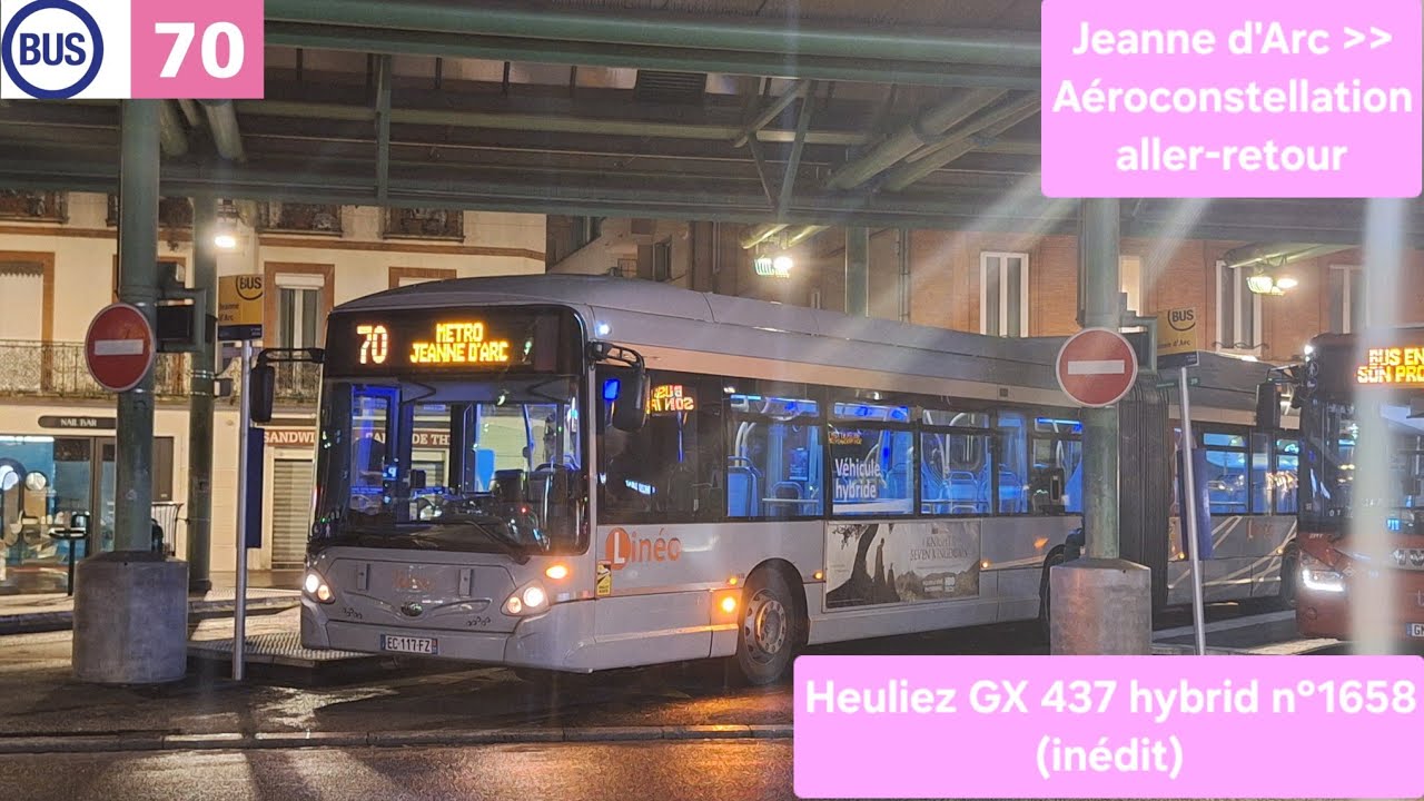 Tisséo — Ligne 70 trajet complet aller-retour — Heuliez GX 437 hybrid n°1658 (inédit)