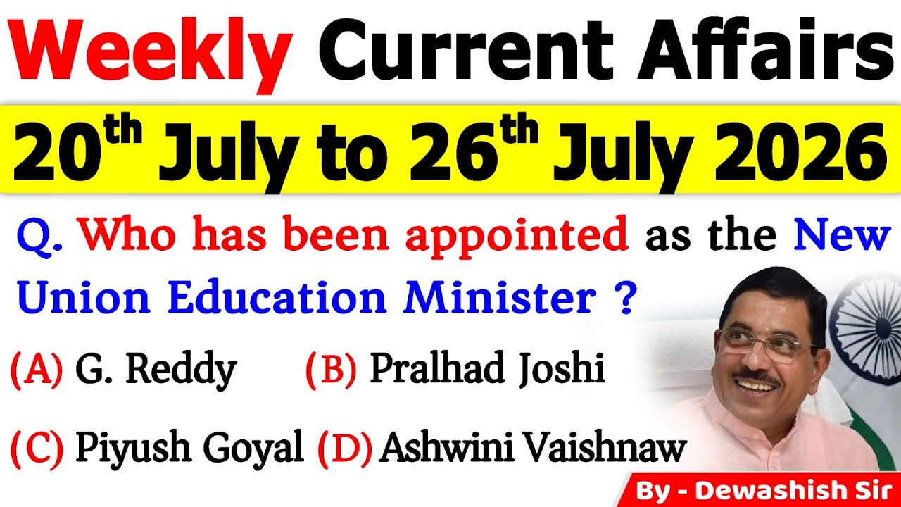 20-26 July 2026 Current Affairs 🔥 | Weekly MCQs | One Shot Revision | All Exams 2026