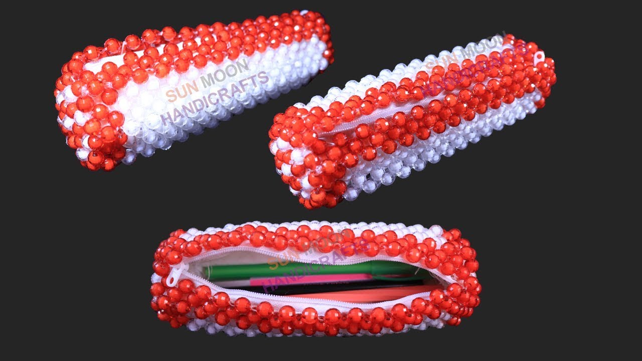 How to make beaded pencil bag/ beaded pen and pencil bag/ stationary box/ beaded new bag