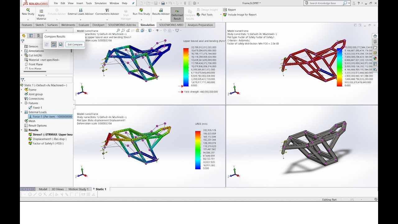 Basics of FEA using Solid works / Simulation of Prototype Motorcycle Frame/ Basics optimization.