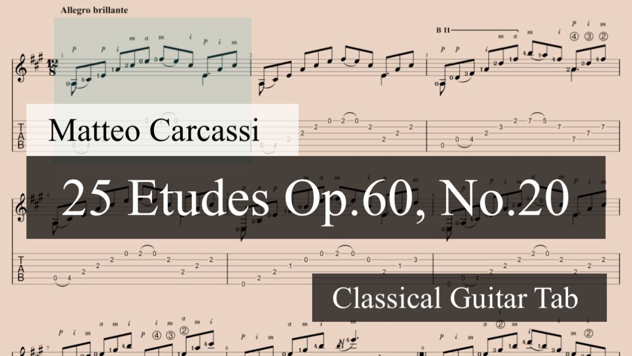 【classical guitar tab】25 Etudes Op.60, No.20 / M.Carcassi