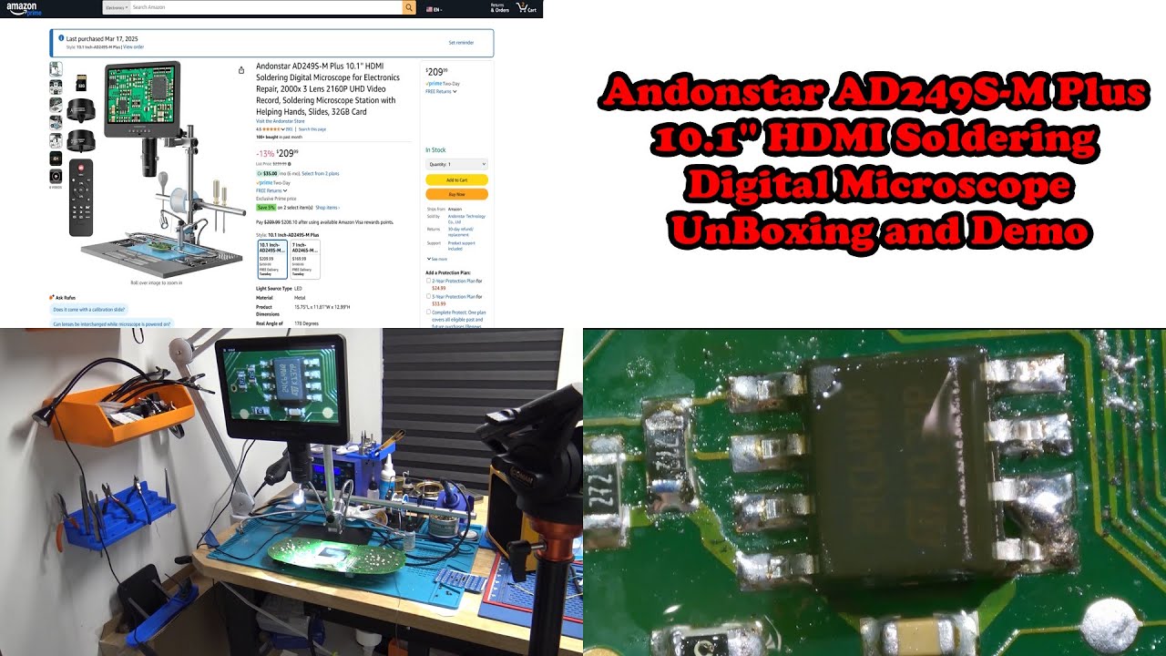 (653) Unboxing & Testing Andonstar AD249S-M Plus 10.1'' HDMI Soldering Digital Microscope