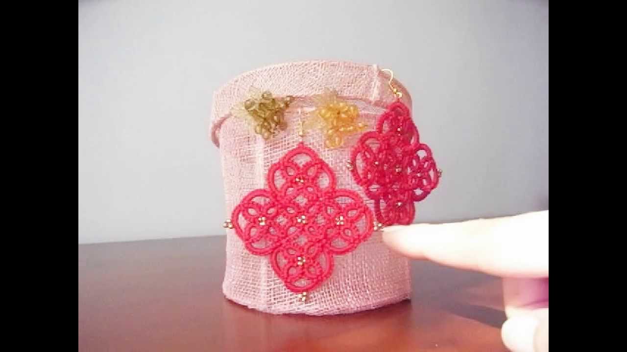 7' TUTORIAL ORECCHINI ROMBO E PERLINE CHIACCHIERINO AD AGO NEEDLE TATTING Frivolitè Encaje фриволите