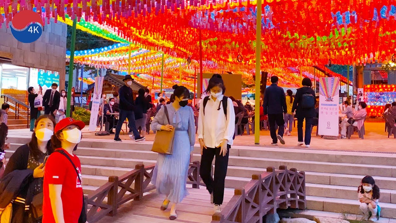[4K]Seoul Walk-Colorful 2021 Buddha's Day, Jogyesa Temple Splendid Lotus Lantern Festival Night View