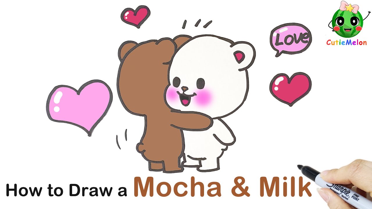 兒童簡筆劃擁抱的可愛小熊 How to Draw two Cute Bear Hugging for Love！ Easy Drawings for kids西瓜寶寶學畫畫學英語｜兒童繪畫 簡筆劃教程