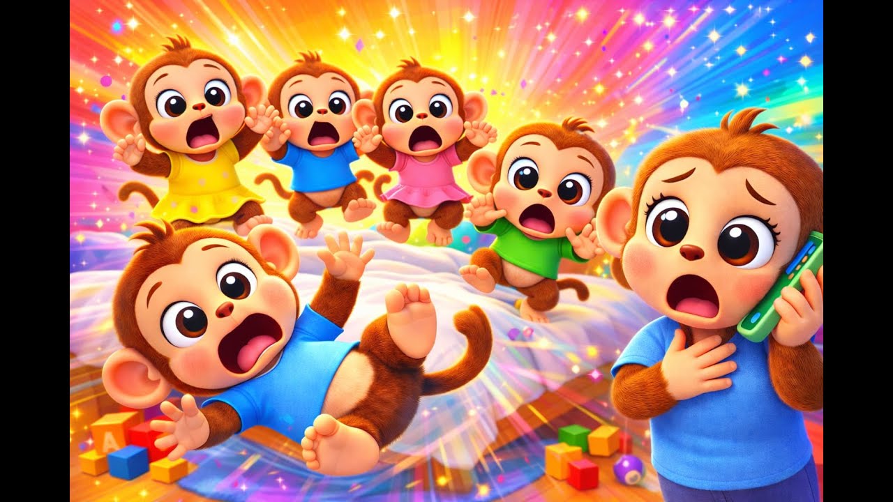 🎶 ஐந்து சின்ன குரங்குகள் | Five Little Monkeys – Tamil Kids Song 🐒🛏️