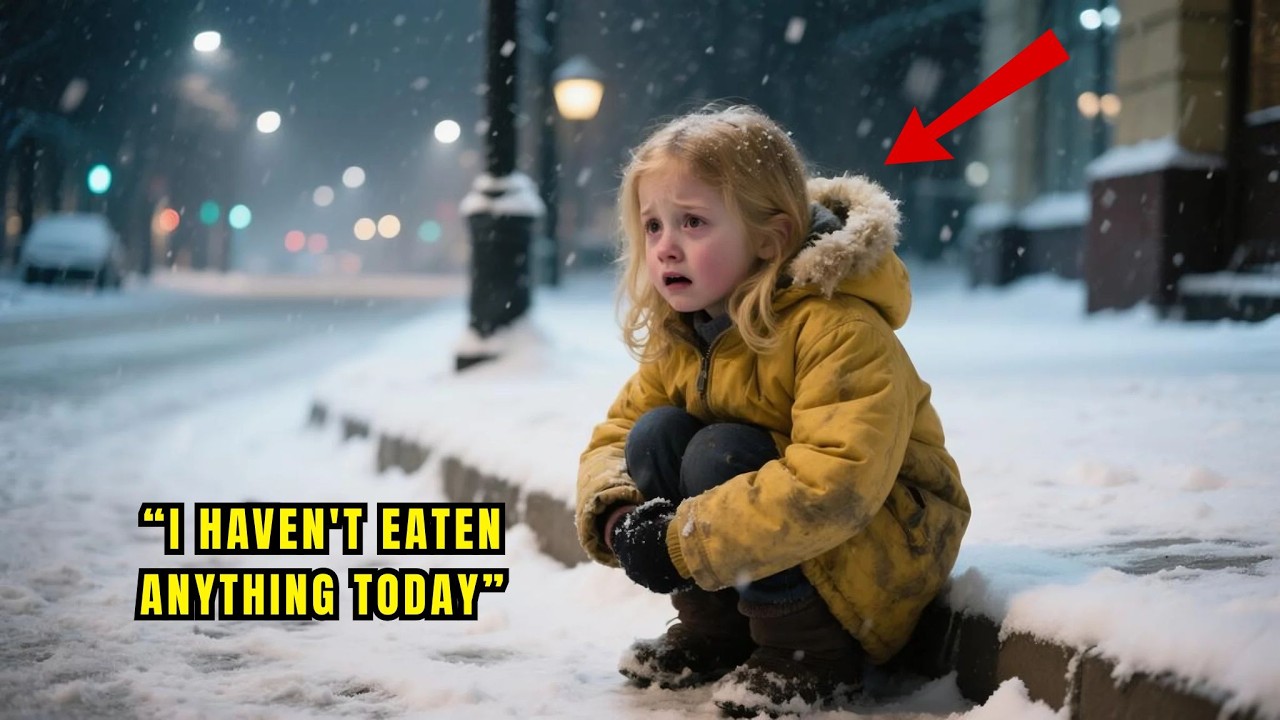 A poor little girl sat huddled in the snow  telling the billionaire 'I haven't eaten anything today