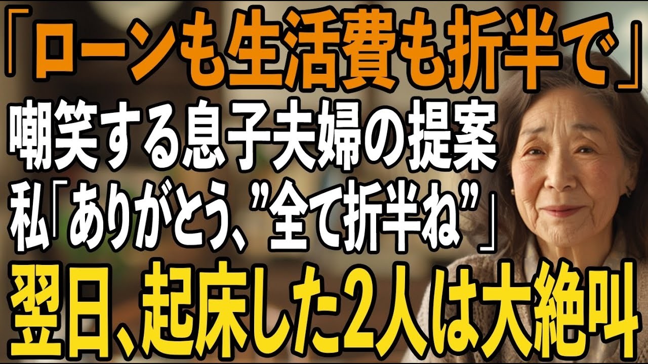 「生活費は折半だから」同居初日から私を侮辱して笑う息子夫婦の”同居の条件”に私は笑顔で頷いた私「ありがとう、”全て半分”ね」→翌日、気づいた2人は大発狂し【シニアライフ】【60代以上の方へ】
