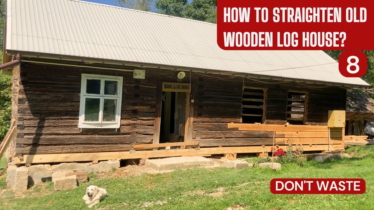 I straighten old log cabin and replace another piece of foundation log. Part 8