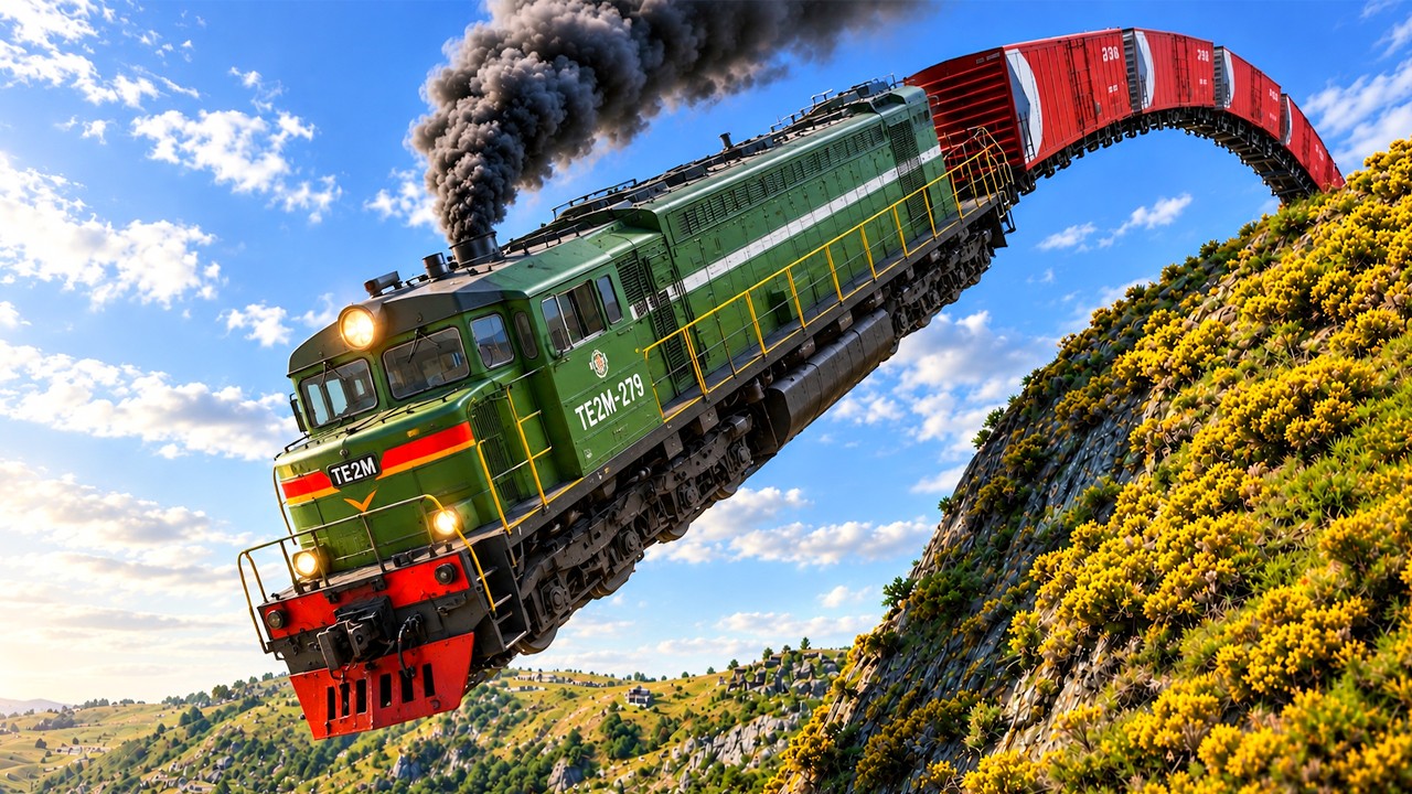 Trains vs Cliff #9 and Cars vs Rails in BeamNG Drive